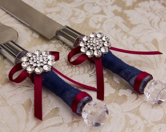 Wedding Cake Serving Set Cutting Set Knife Set, Burgundy Navy Wedding Wedding Cake Server Set Wedding Cake Set