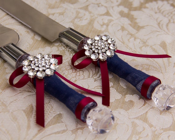 Wedding Cake Serving Set Cutting Set Knife Set Burgundy Navy 