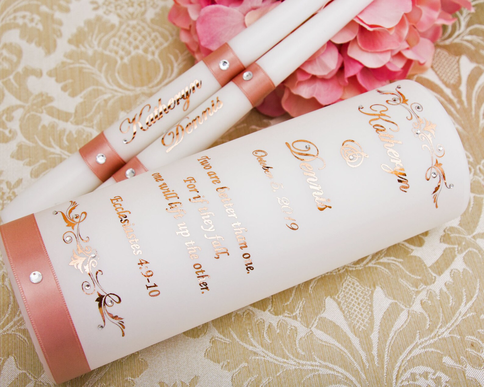 Dusty Rose Wedding Unity Candle Set Rose Gold Wedding Candles Etsy