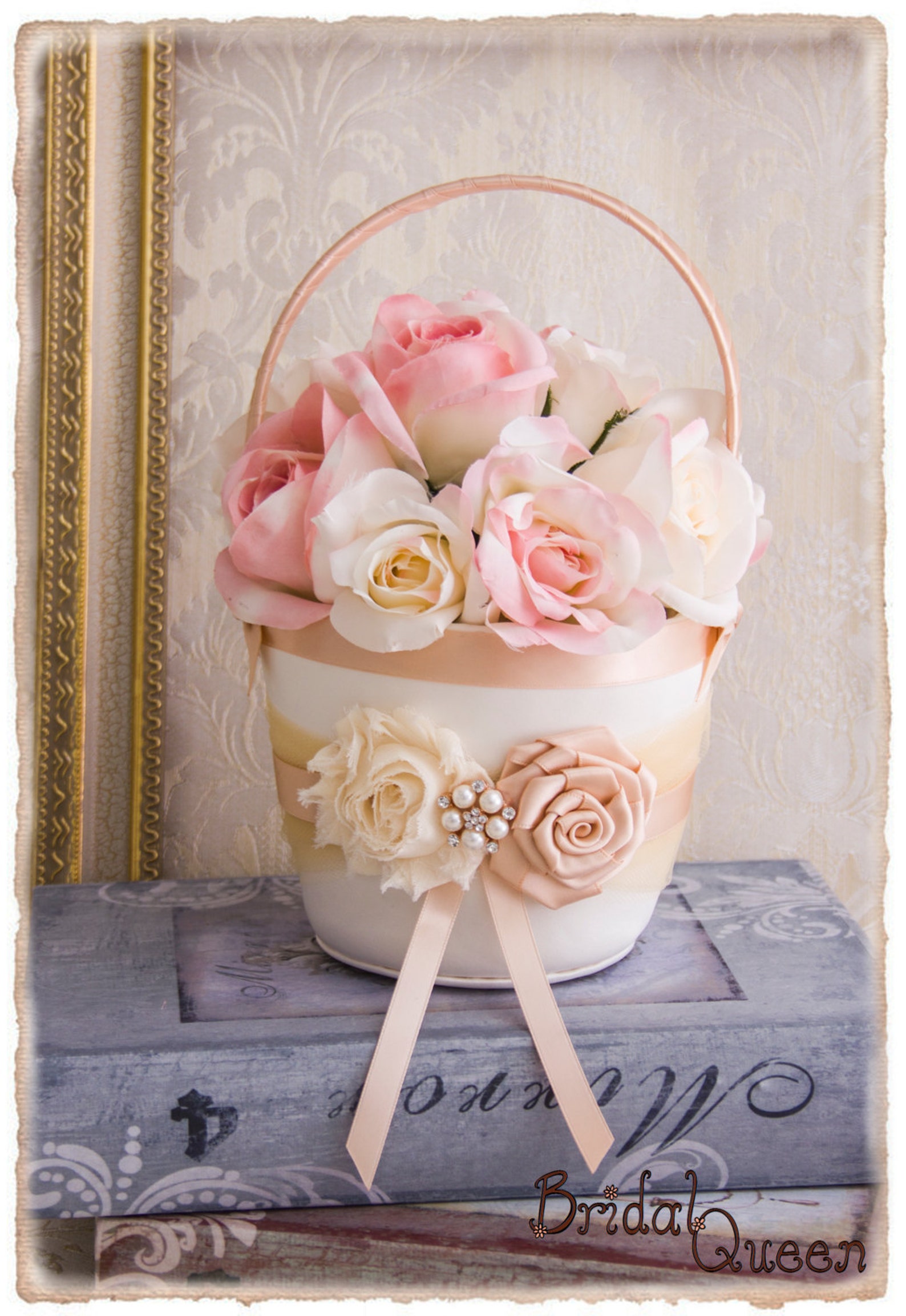 Rose Gold Wedding Flower Girl Basket and Ring Pillow Set Etsy