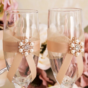 Rose Gold Wedding Accessories Set Flower Girl Basket Wedding Pillow Guest Book Garters Champagne Flutes Cake Serving Set Unity Candles Set image 7