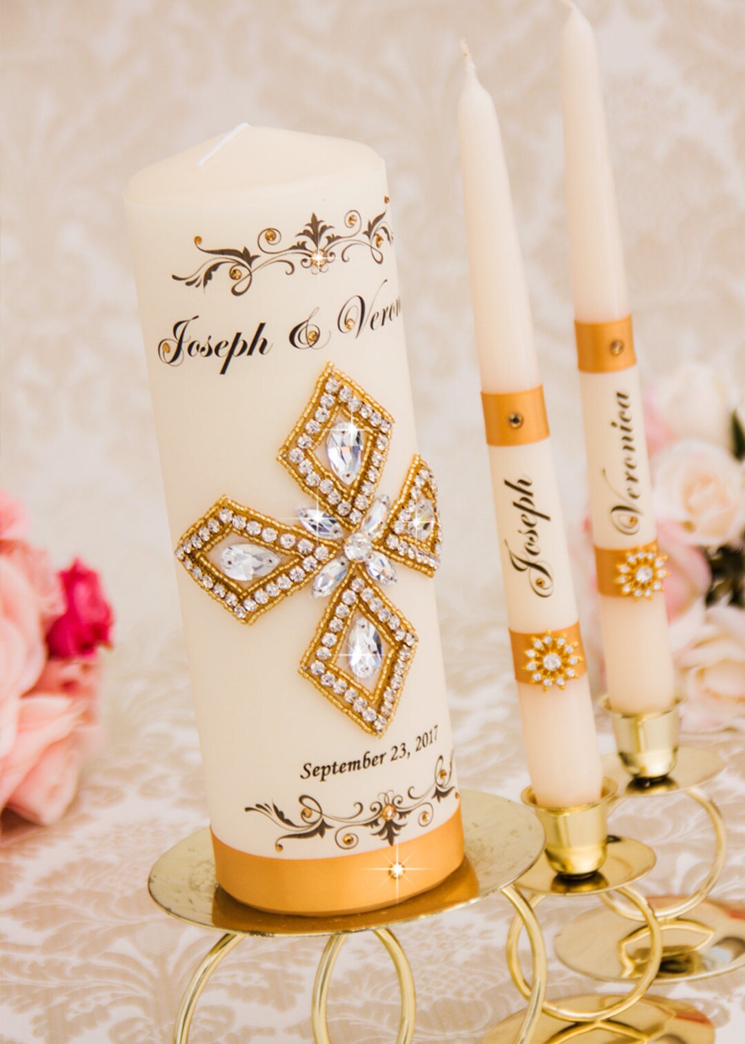 Gold Wedding Unity Candle Set Gold Unity Candle Set Etsy