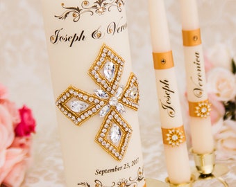 Gold Wedding Unity Candle Set Gold Unity Candle Set Personalized Wedding Candles Church Ceremony Wedding Personalized Candle