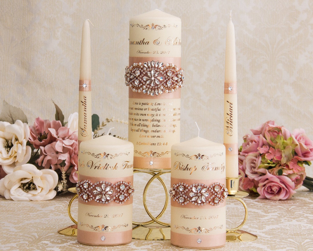 Rose Gold Wedding Unity Candle Set Family Wedding Candles Etsy