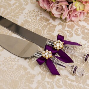Purple and Gold Cake Serving Set Cutting Set Knife Set Wedding Cake Serving Set Wedding Cake Server Set Purple and Gold