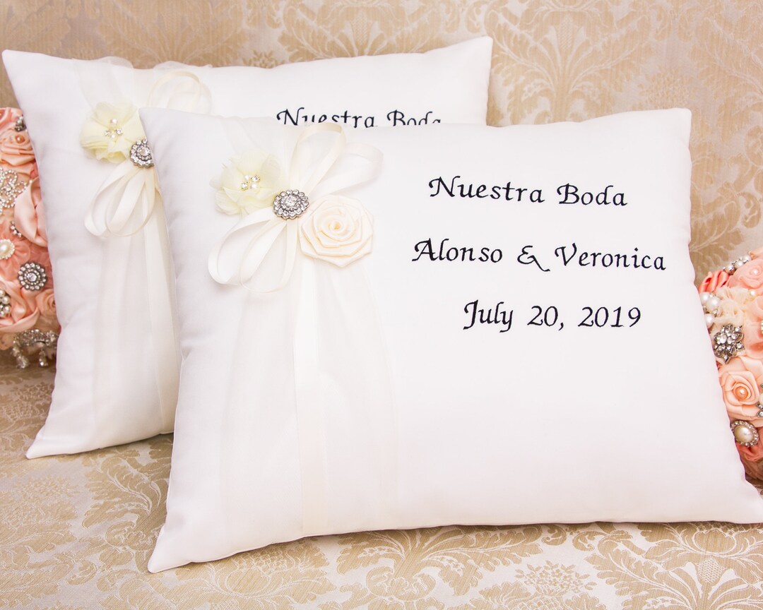 Personalized Wedding Kneeling Pillows, Blush Ring Bearer Pillow