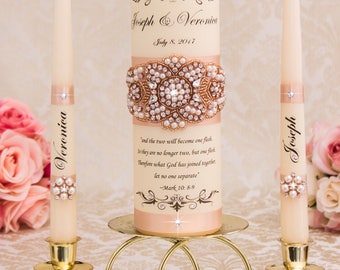 Unity Candle Set, Wedding Unity Candle Set Personalized Unity Candles Set, Rose Gold Wedding Candle Set, Rose Gold Unity Candles