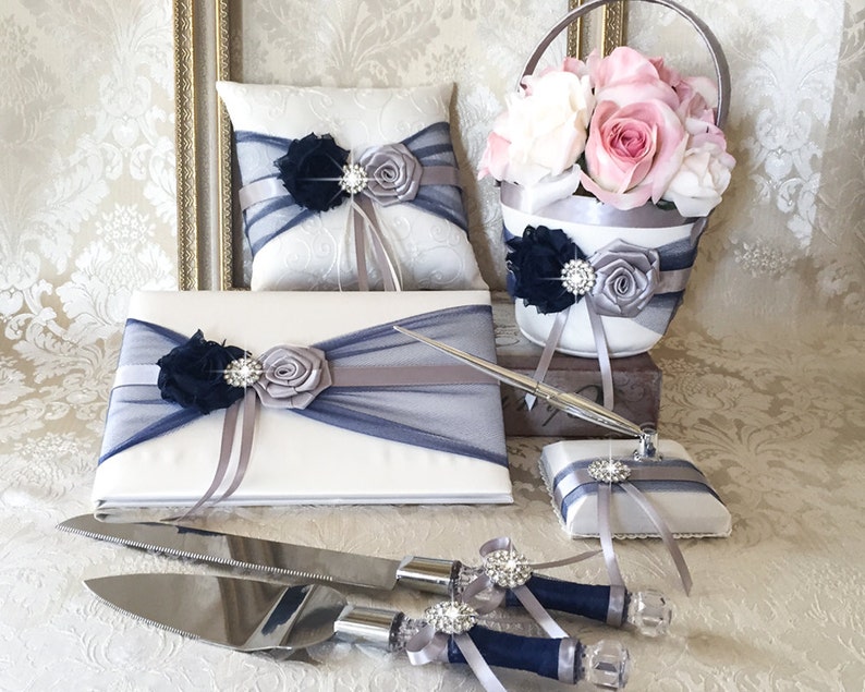 Wedding Pillow Navy Blue and Gray Ring Bearer Pillow Wedding Ring Bearer Pillow Gray And Navy Blue Wedding Ring Pillow
