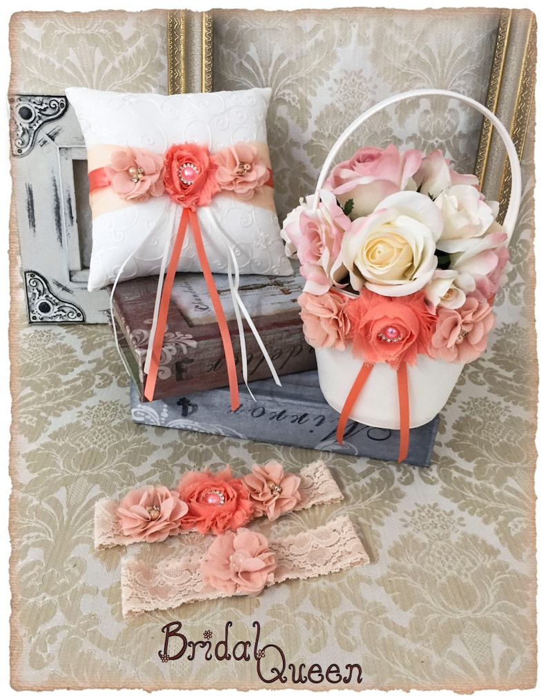 Wedding Ring Bearer Pillow Wedding Ring Pillow Peach Coral Wedding Pillow Peach Wedding Accessories
