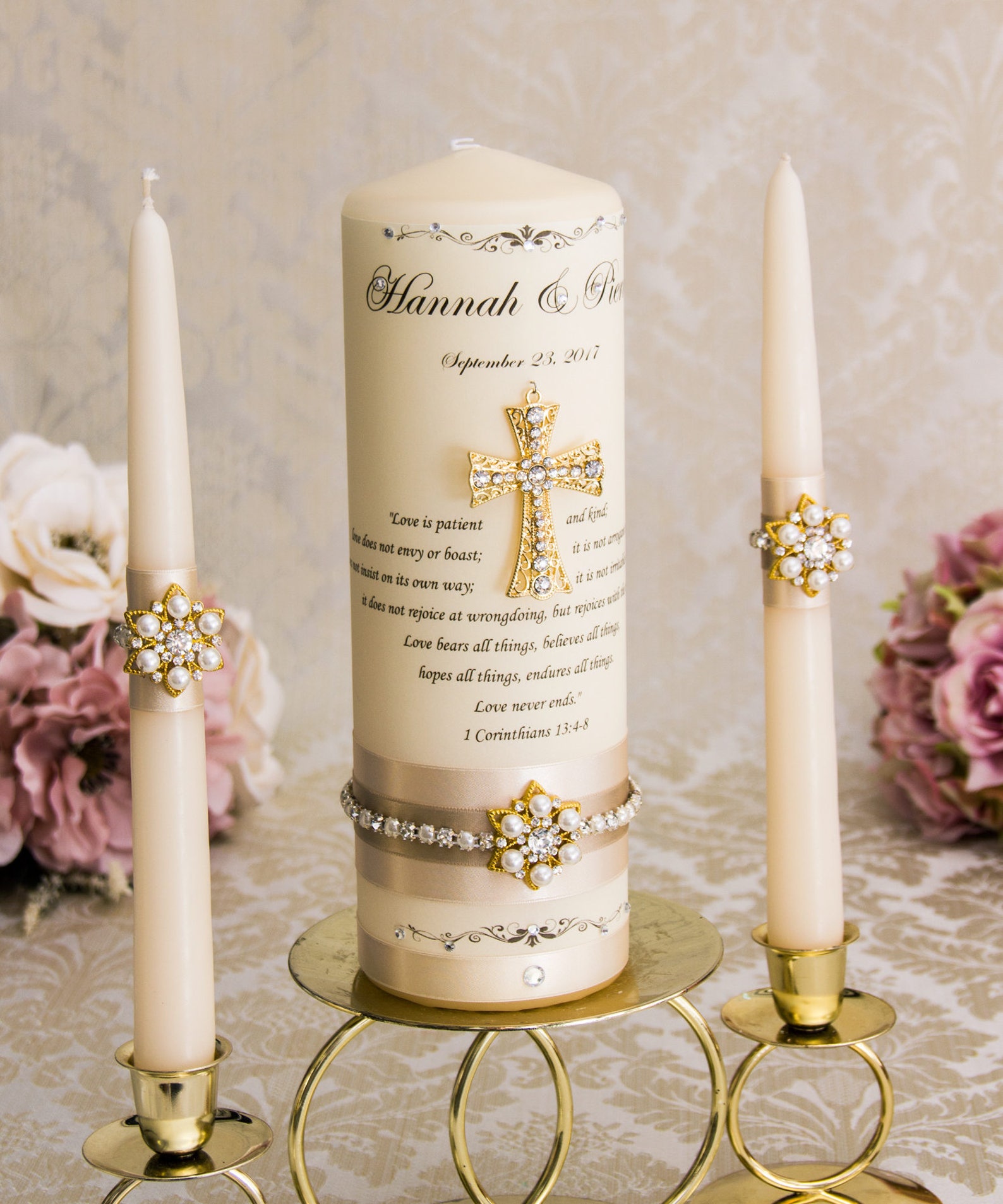 Unity Candle Set in Gold Wedding Unity Candles Gold Unity Etsy