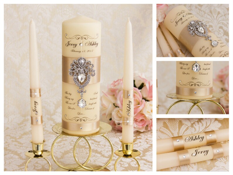 Champagne Unity Candles Personalized Wedding Unity Candles Etsy