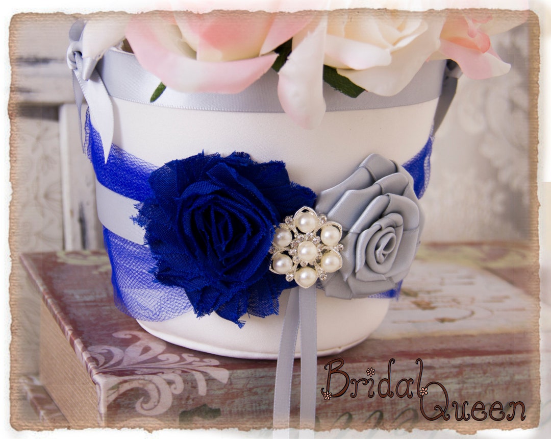 Royal Blue and Silver Flower Girl Basket Blue Flower Girl Etsy