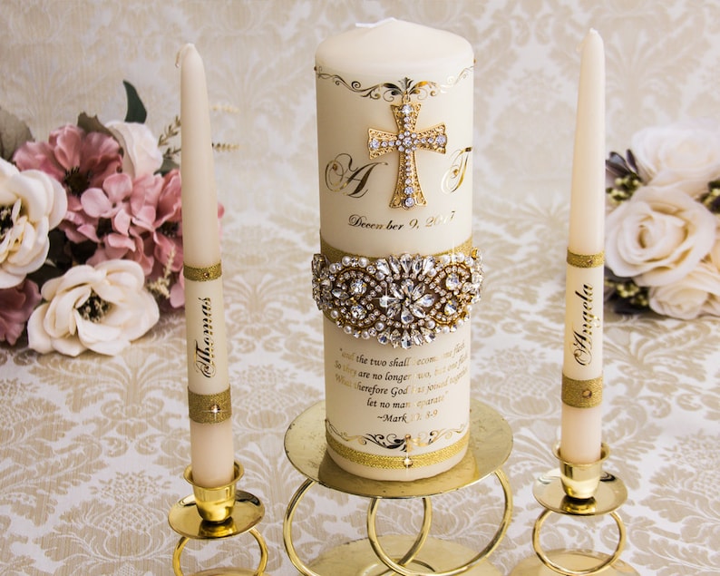 Rose Gold Wedding Unity Candle Set With Rose Gold Cross Etsy