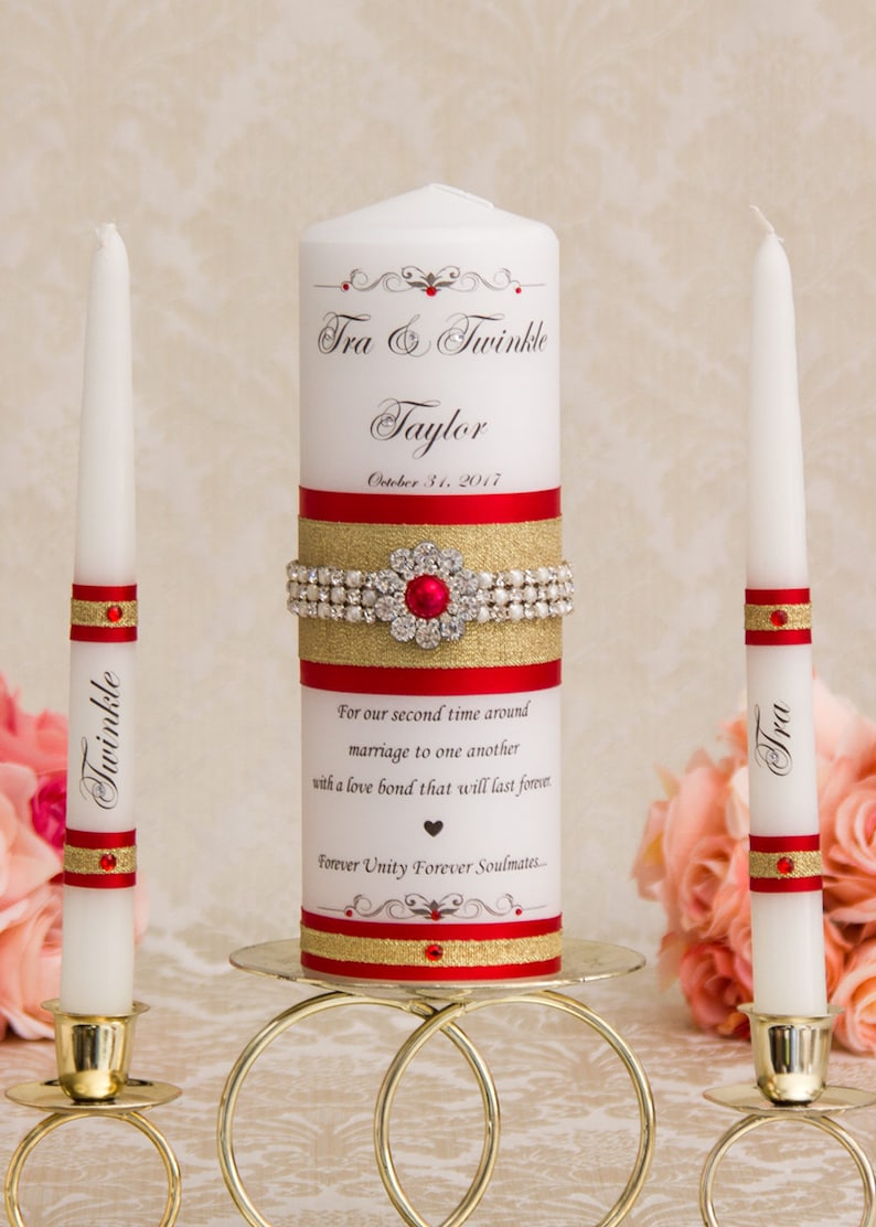 Gold Wedding Unity Candles Set Red and Gold Wedding Candles Etsy