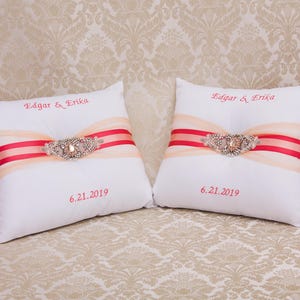 Set of 2 Wedding Kneeling Pillows, Monogrammed Ceremony Pillow, Personalized Kneeling Pillows, Prayer Pillows, Ring Pillow, Nuestra Boda