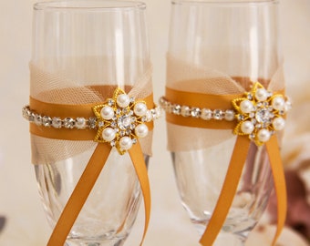 Champagne Wedding Flutes Gold Champagne Flutes Wedding Glasses  Toasting Flutes Wedding Champagne Glasses