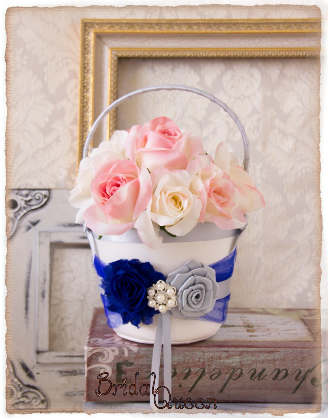 Royal Blue and Silver Flower Girl Basket Blue Flower Girl Etsy