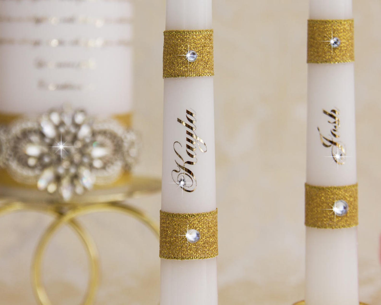 Gold Wedding Unity Candles Set Personalized Wedding Candles Etsy