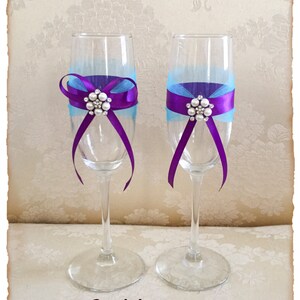 Turquoise and Purple Wedding Champagne Flutes Bride and Groom Wedding Glasses Wedding Toasting Glasses Toasting Flutes Bridal Shower Gift