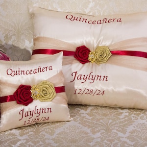Personalized Quinceanera Pillow Champagne Color, Sweet 16, Mis 15 Anos, Kneeling Pillow, Tiara Pillow, Shoe Pillow, Prayer Pillow
