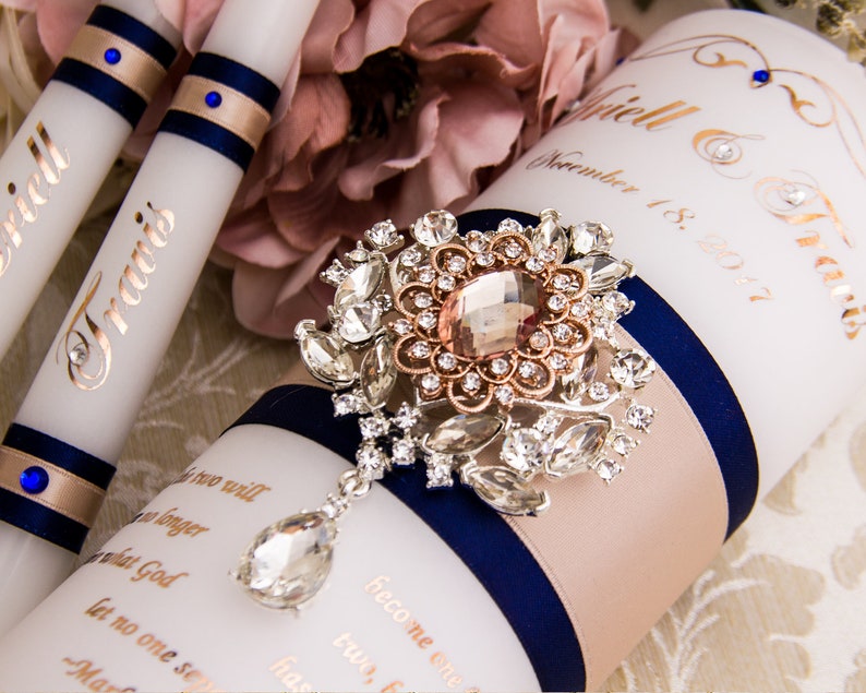 Navy and Blush Personalized Unity Candle Set Wedding Gift Etsy