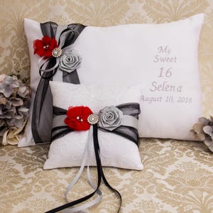 Personalisierte Quinceanera Kissen-Set in Marineblau und Blush Farben, Tiara Kissen, Schuhkissen