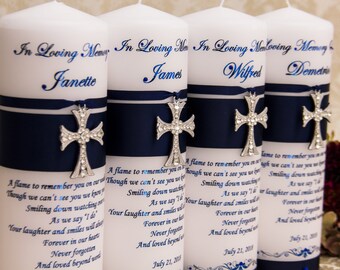 Personalized Memorial Candle Navy Blue Memorial Candles