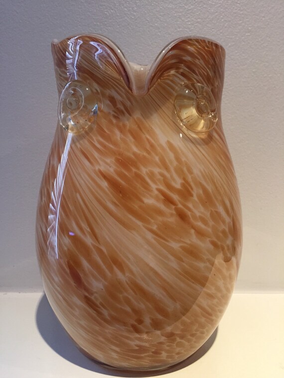 Amber Swirl Owl Vase Glass Owl Vase White Amber Owl Vase Etsy