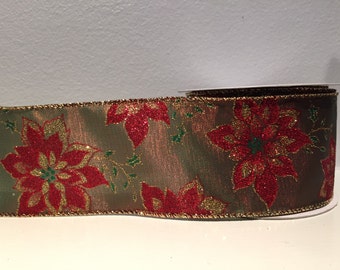 Poinsettia Ribbon- 2.5in Extra-Wide Ribbon- Wire-Edge - 1 Yard