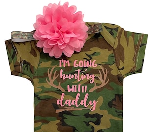 Baby Girl Camo Outfit, Baby Girl Hunting Outfit, Baby Girl Camo Clothes, Girl Camo Hunting, Girl Hunting Bodysuit, Camo Bodysuit