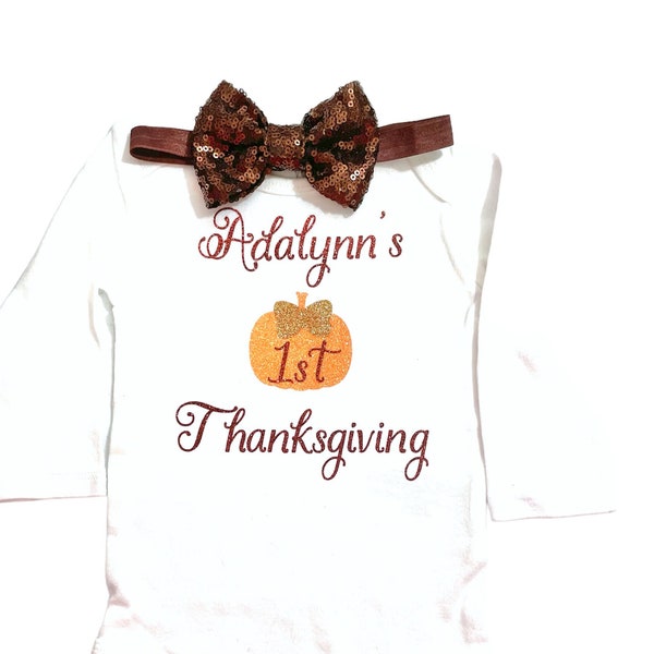 Baby Girl Thanksgiving Onesie, Girl First Thanksgiving Onesie, Girl First Thanksgiving Bodysuit, Girl 1st Thanksgiving Outfit