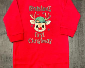 Baby Boy Christmas Romper, Boy First Christmas Romper, Boy First Christmas Outfit