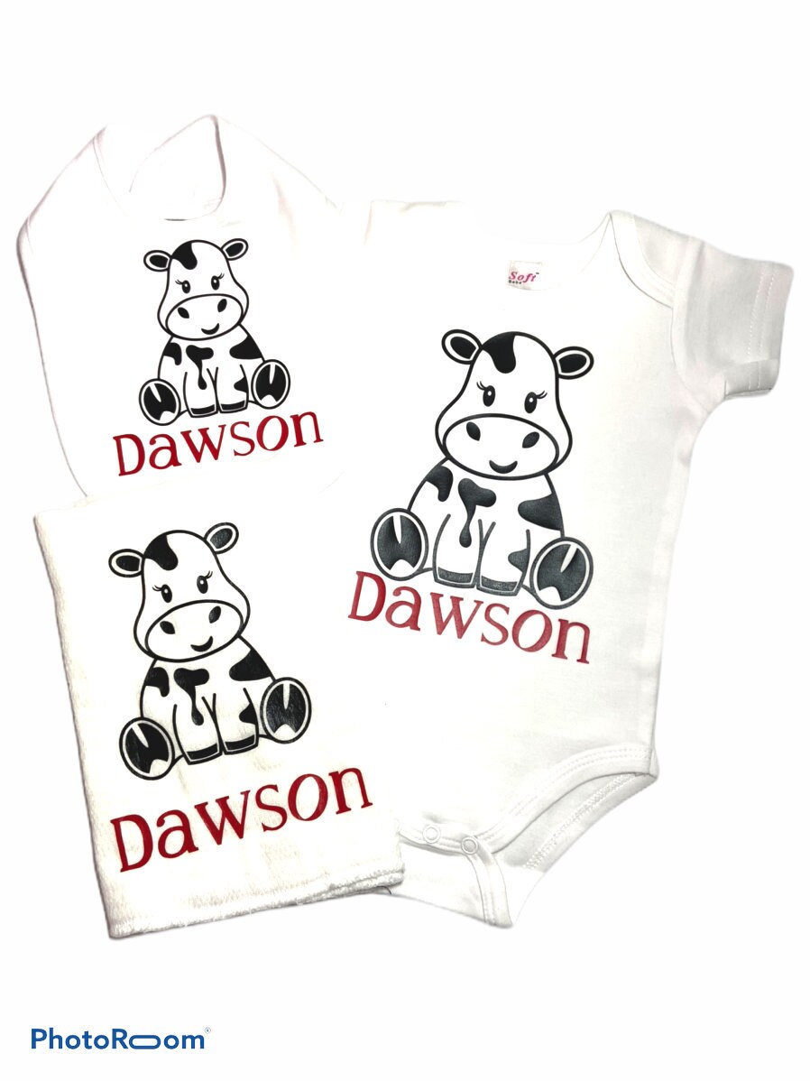 Baby boy cow outfit Cow baby bib Cow burp cloth Boy Cow Etsy