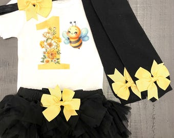 First Birthday Bee Outfit, Bee Birthday Outfit, First Birthday Bee Bodysuit
