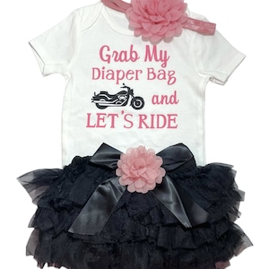 Baby girl biker outfit, Baby girl motorcycle outfit, Daddy’s biker babe, Biker baby outfit, Baby biker bodysuit, Baby motorcycle