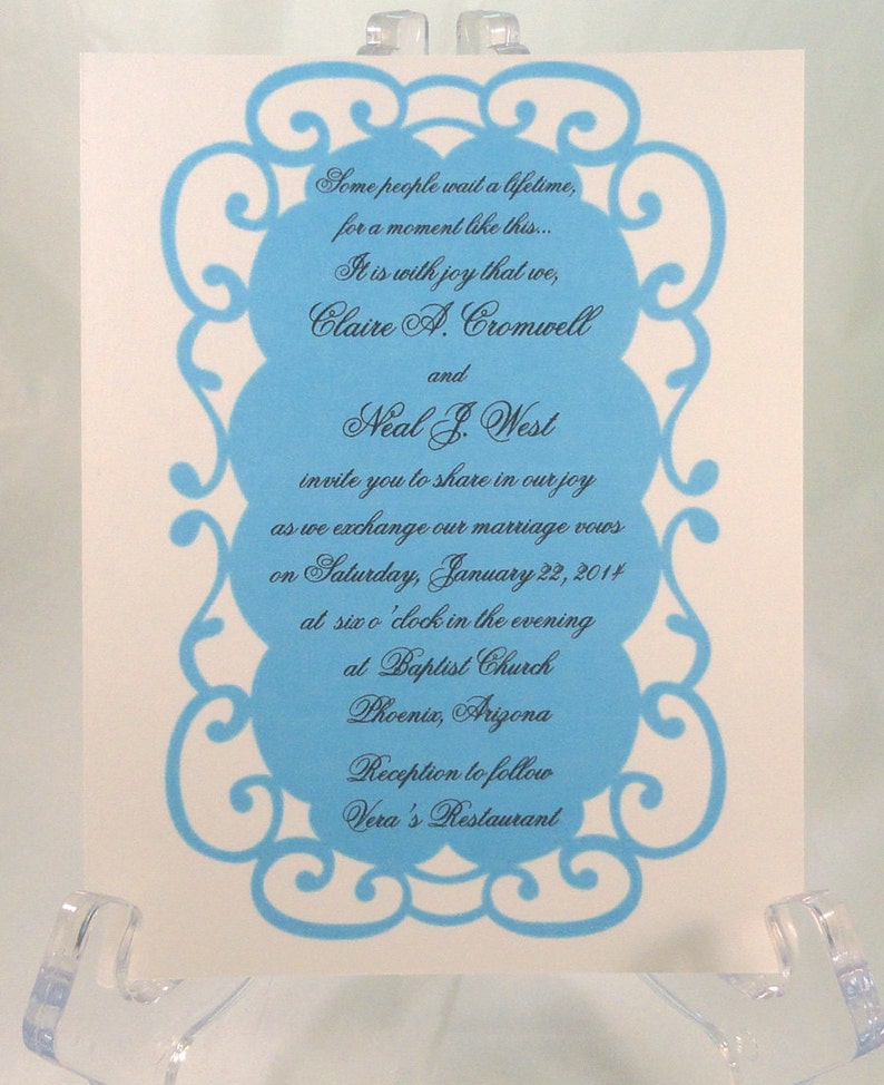 50 Blue Lace Border Invitations for Weddings or any Occasion Customized for You