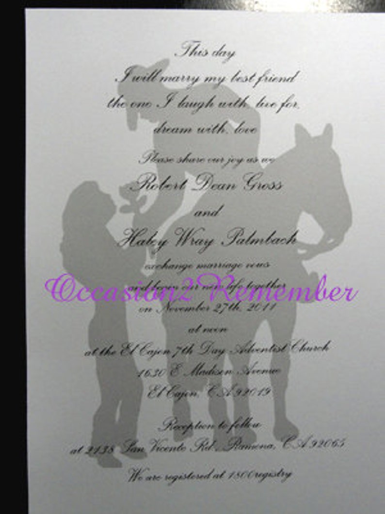 50 Western Silhouette Invitations for Weddings or any Occasion Customized for You