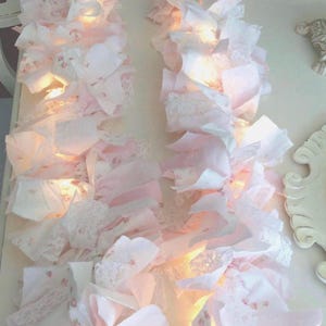 Shabby Chic Lighted Garland/ Rachel Ashwell Pink Rose Sprinkles fabric/ electric lighted garland/ Rag Garland