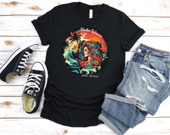 Make Waves Urban Mermaid T-Shirt - Soft Bella Canvas Black Tee - Beach & Surf Style