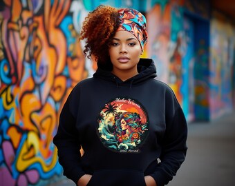 Make Waves Urban Mermaid Hoodie - Comfort Colors Black -Unisex Lightweight Hooded Sweatshirt - Yoga Hoodie - Boho Vibe -Beach & Surf Style