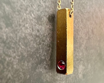 Necklace For Men, Ruby Necklace, Geometric Necklace, Unique Men's Necklace, Bar Pendant Necklace, Brutalist Necklace, Block Necklace, Rustic