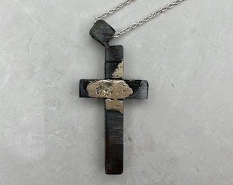 Cross For Men, Brutalist Jewelry, Iron Necklace For Men, Textured Necklace, Oxidized Necklace, Unique Necklace Men, Unique Cross Necklace