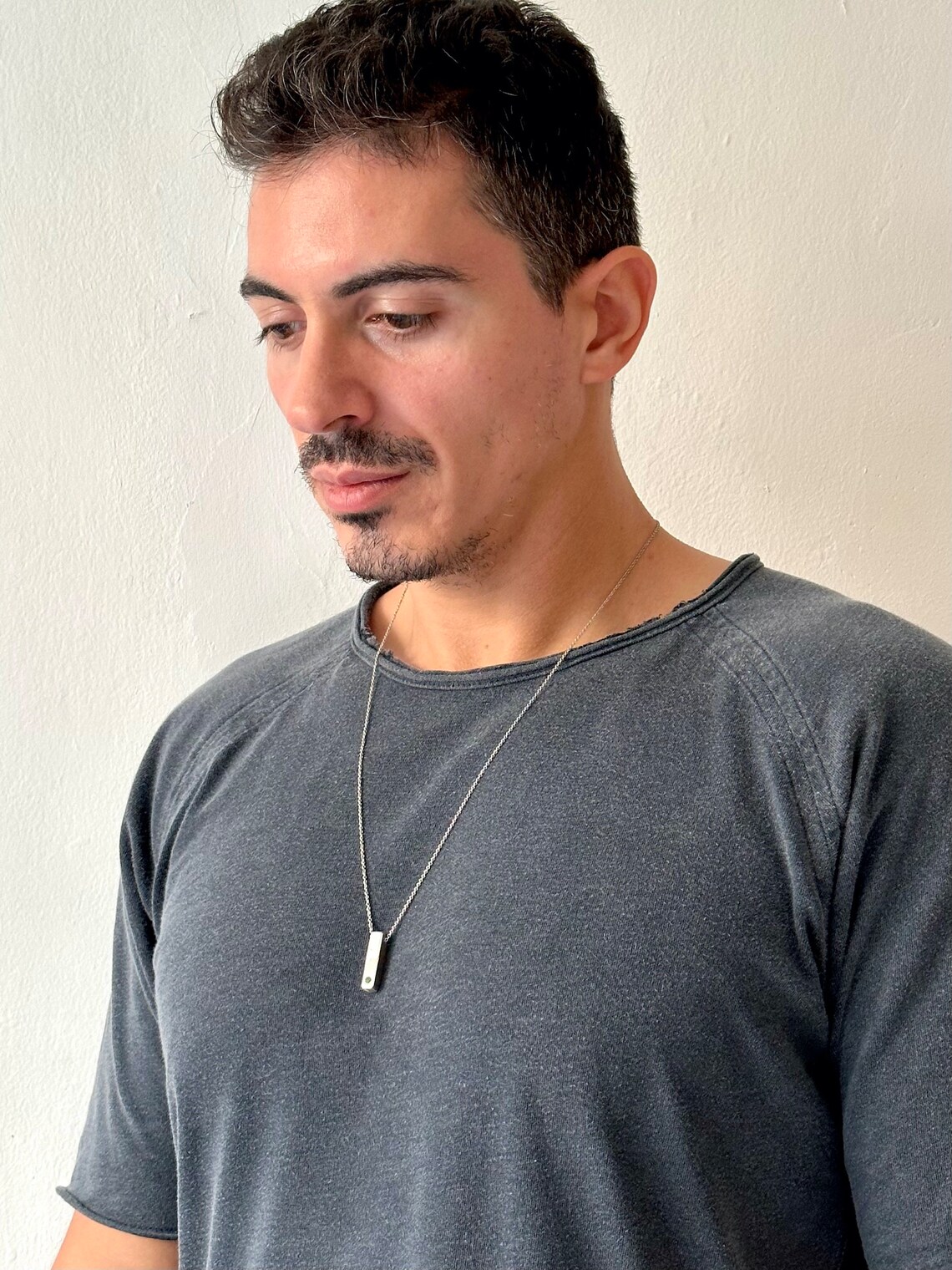 Emerald Pendant Men Silver Bar Necklace Raw Emerald Pendant Etsy