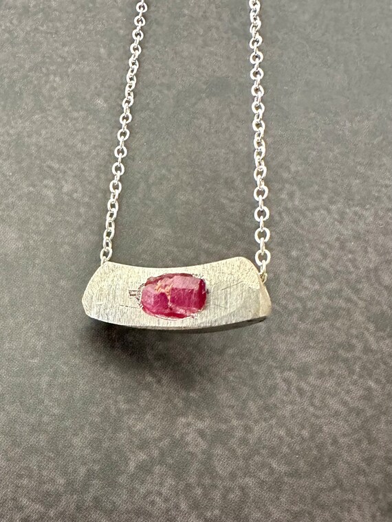 Ruby Necklace for Men Brutalist Jewelry Silver Necklace Pendant
