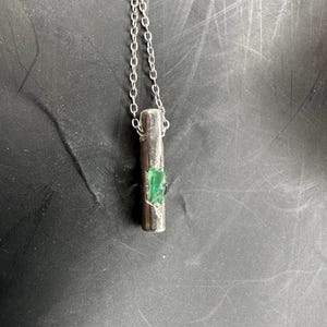 Men&#39;s Pendant with Natural Emerald Pendant - 925 Sterling Silver Round Bar Necklace