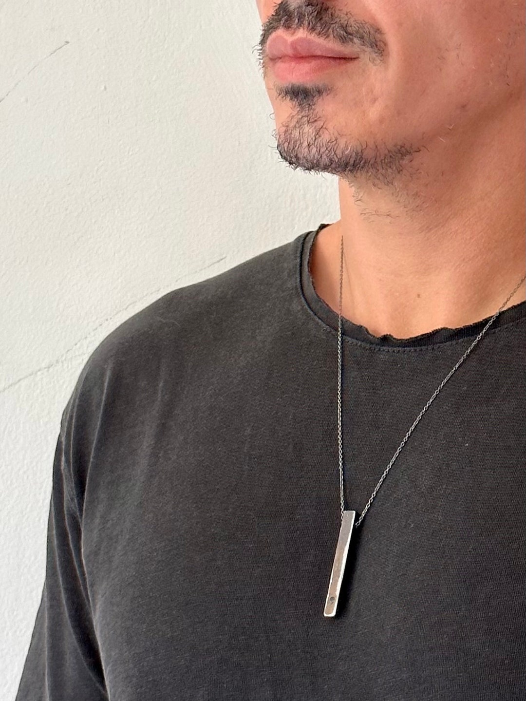 Raw Crystal Necklace Unique Mens Necklace Men Bar Necklace Etsy