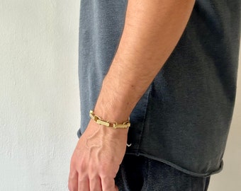 Gold Bracelet For Men, Brass Bracelet, Chain Bracelet, Unique Statement Jewlery, Artisan Jewelry, Bohomian Bracelet, Large Bracelet For Men