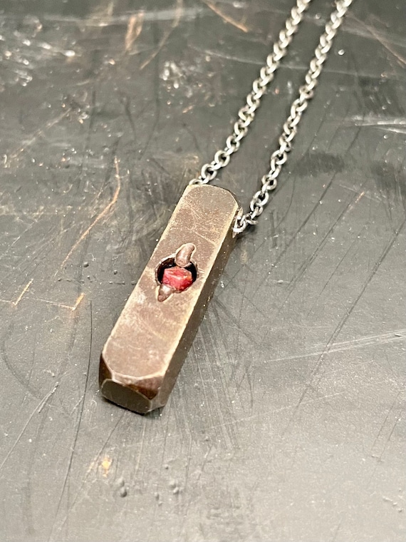 Mens gold chain with hotsell ruby pendant