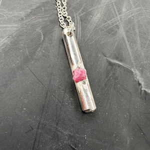 Shiny Polished Silver 925 Half Round Bar with Natural Ruby - Handmade Jewelry for Men
