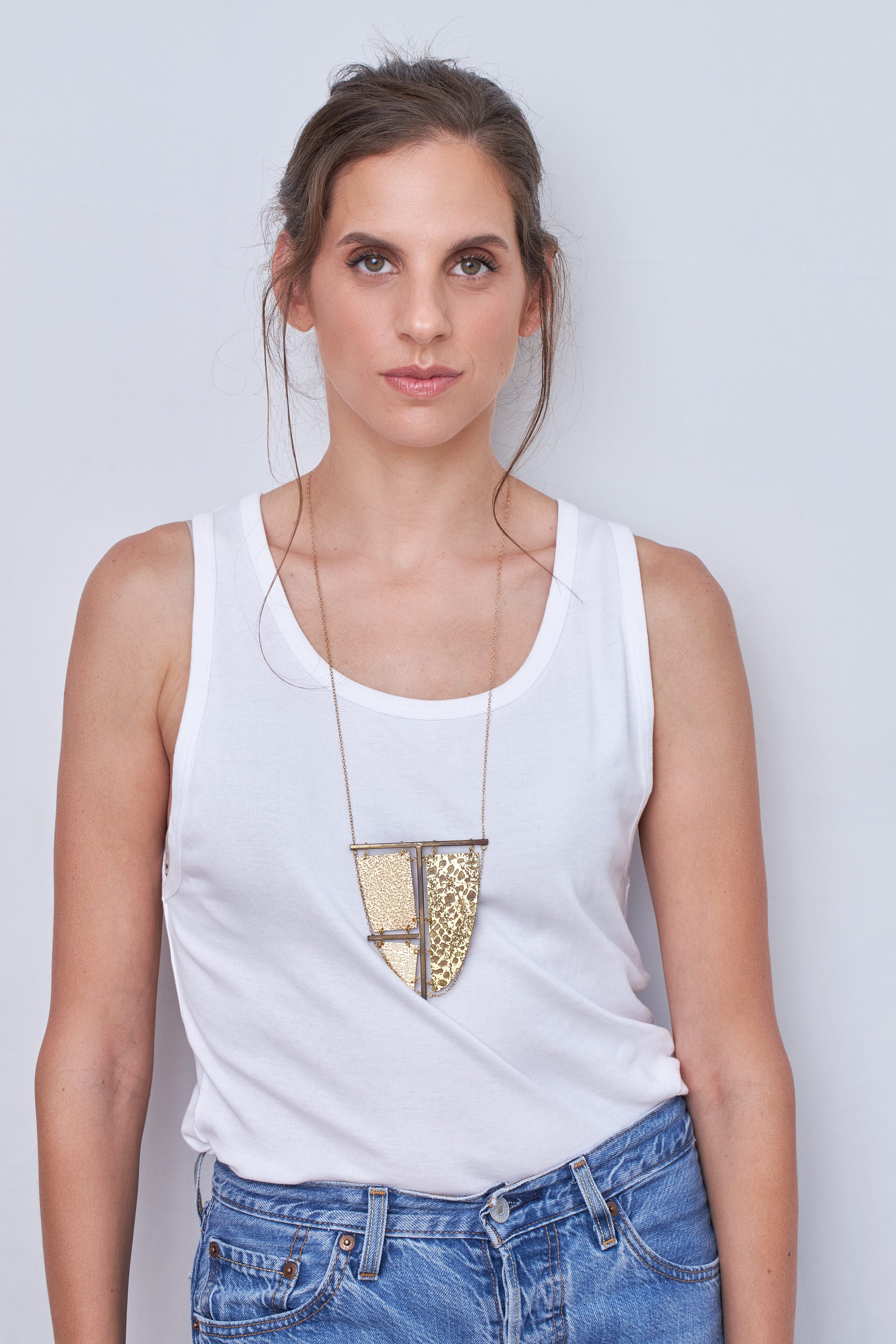 Large Brass Pendant Necklace Sail Pendant Necklace Statement Etsy